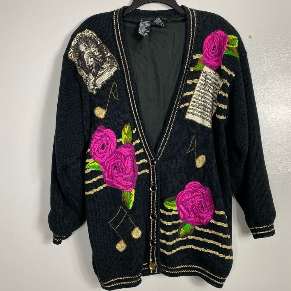 I.B. Diffusion floral symphony cardigan sweater sz M